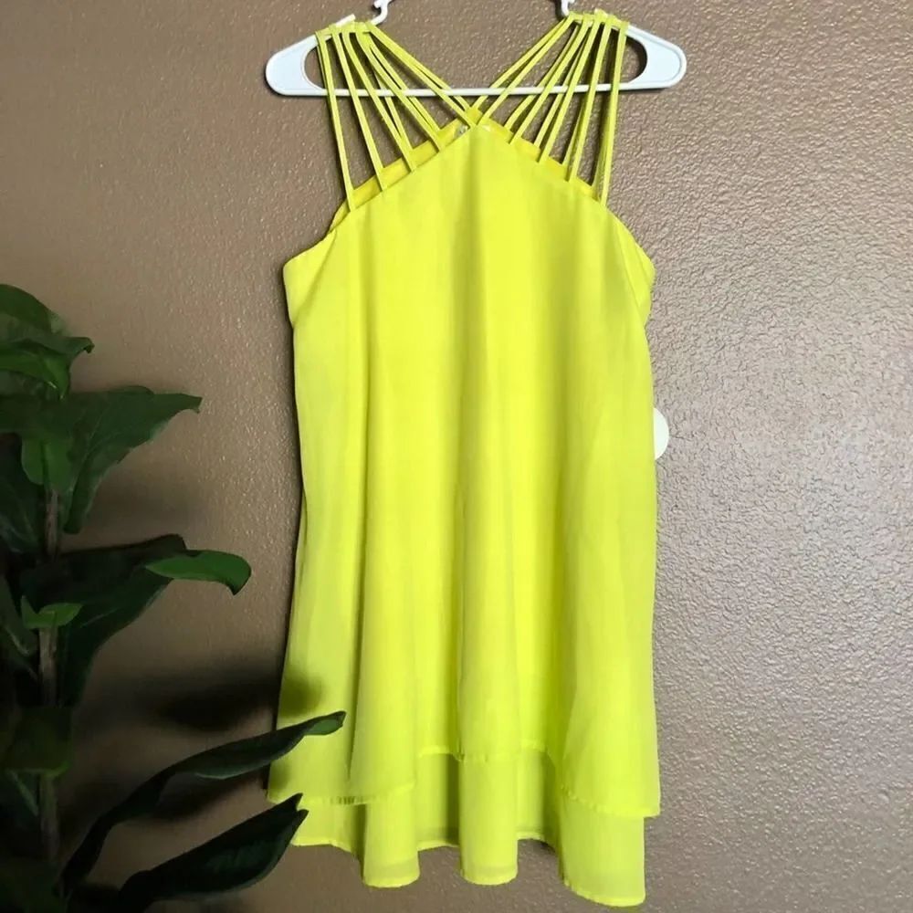 A. Peach Strappy Neon Yellow Dress MEDIUM